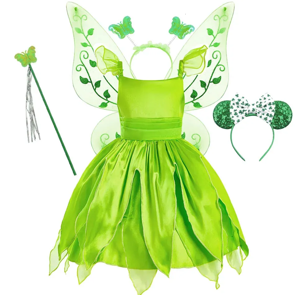 Baby Green Fairy Costume Children Cosplay Carnival Elegant Disguise Girls Princess Pageant Clothes Party Dress 310 Years 240322