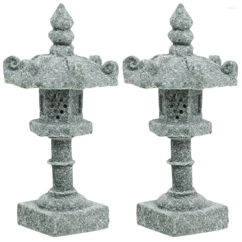 Garden Decorations 2 Pcs Japanese Tower Light Decoration Micro Landscape Decors Pavilion Model Square Hole