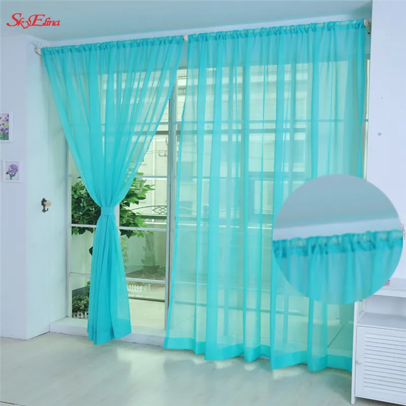 Solid Color Sheer Voile Gardiner för fransk dörr flerfärgad fönstergardin Tulle draperi för vardagsrumsbalkong 5Z