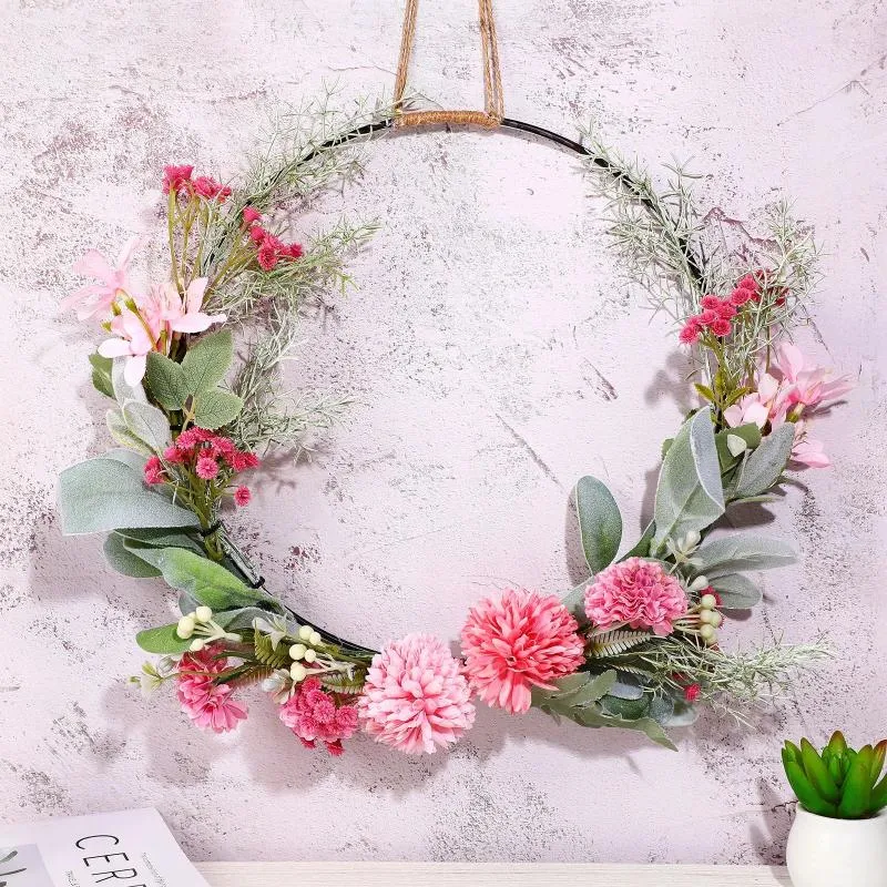 Decorative Flowers Artificial Hanging Wreath Easter Delicate Simulation Leaves Circle Garland Decoration For Wall Door Wedding