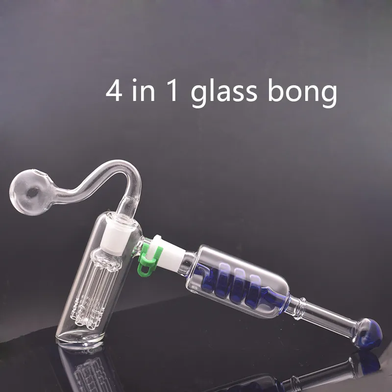 Wholesale Hammer Glass Oil Burner Bong 6 Arm Perc Percolator Bubbler Water Ppe Handle Smoking Pipes 14mm Joint 4 In1 Dab Rig with Male Oil Pipe and Bowl