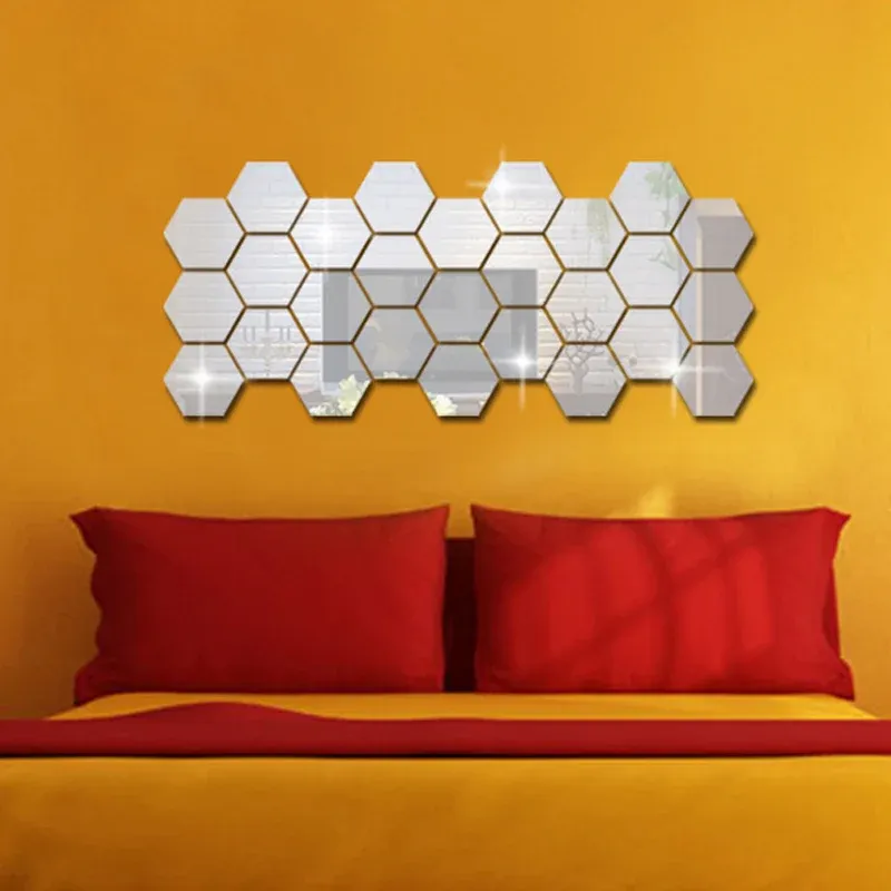 3D Mirror Hexagon Winyl Wyjmowany naklejka ścienna Dekal Home Dekor Art DIY Sypialnia 46 x 40 x 23 mm gorąca wyprzedaż