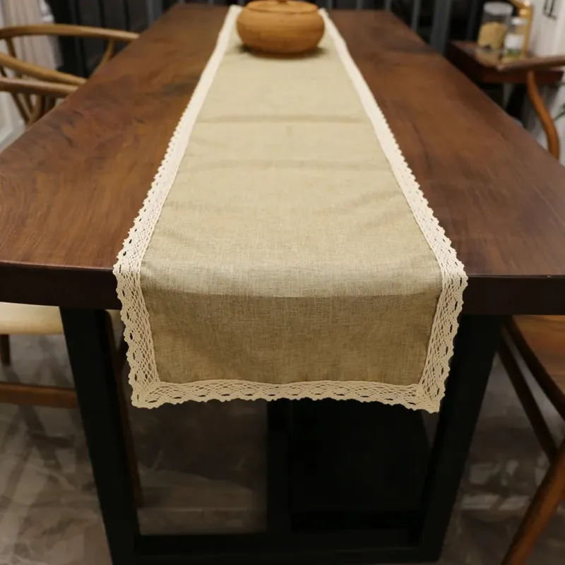 2024 30x250CM Table Runner Burlap Lace Jute TV Cabinet Table Runners Rustic Hessian Imitation Linen Wedding Party Home Decoration for burlap