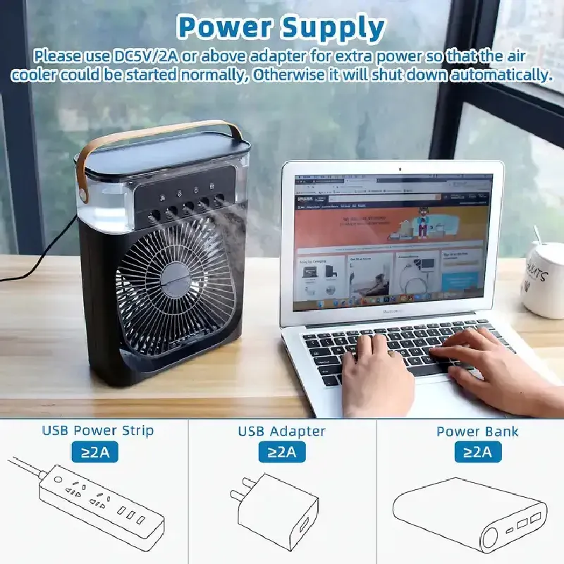 Ventilateur électrique portable USB 3 vitesses avec LED, 7