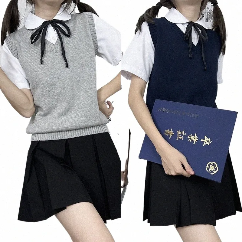 S 2XL Japon High School Classic Gilets en tricot Couleur unie Seifuku Sleevel Pull Femmes Pulls pour JK Uniforme Étudiant Vêtements G6gk #