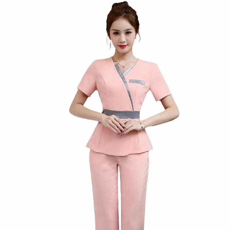 schoonheidsspecialiste Uniform Schoonheid Schoonheidssalon Overalls Set Kleding Broekpak Spa Voetenbaden Massage Sauna Overalls Dame ober Zorg f1q5#