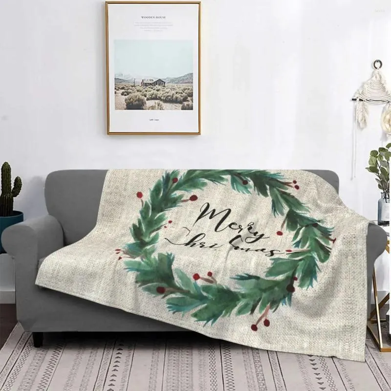 Одеяла Рождественский венок акварельные цветы одеяло фланелевое весенне-осеннее дышащее супер мягкое покрывало для дивана