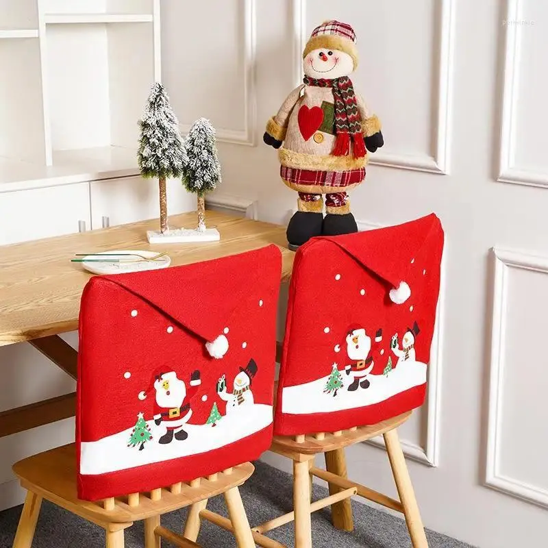 Couvre-chaise Couvre-chapeau de Noël rouge Couverture de Noël Père Noël Décor pour la fête de l'année Décoration Table à la maison Dîner Tissu arrière