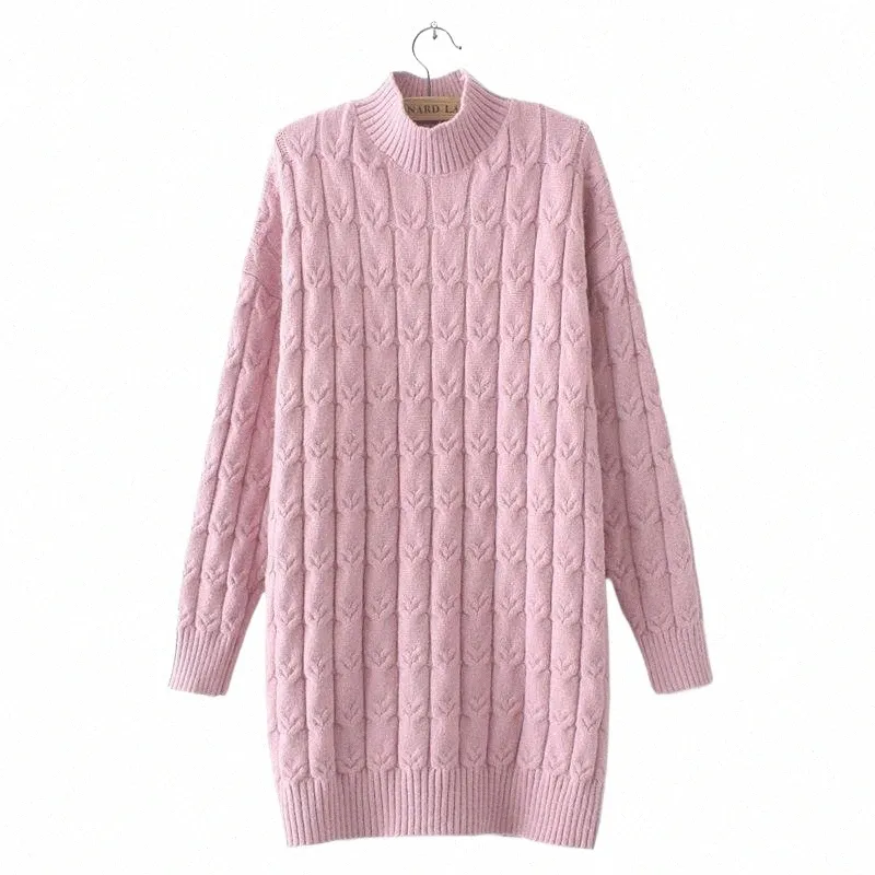 women Clothing Sweater Plus Size Autumn Winter Curve Jumper Casual Simple Half High Collar Twist Female Knitted Pullovers F8BU#