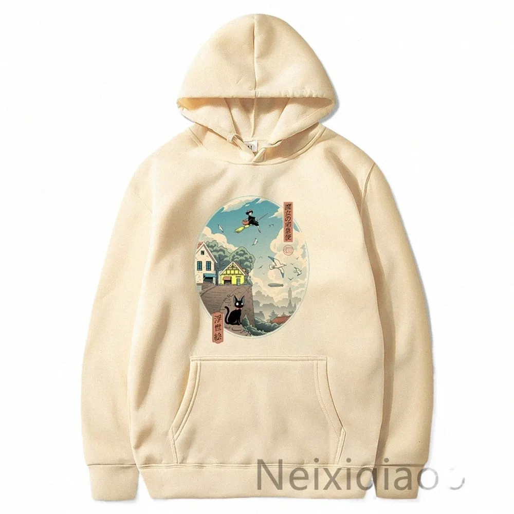 Plus Size Hayao Miyazaki Kiki's Delivery Service Grappig Patroon Capuchon Dames Heren Warme Hoodies Herfst Winter Kleding Veelkleurig K0Dy #