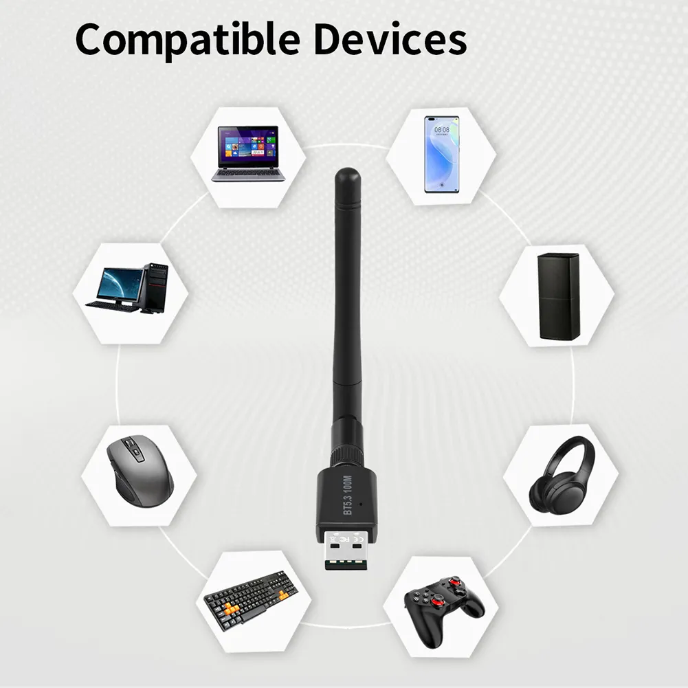 USB Bluetooth 5.3 Adapter 100M Range Wireless Receiver For PC Mouse ...