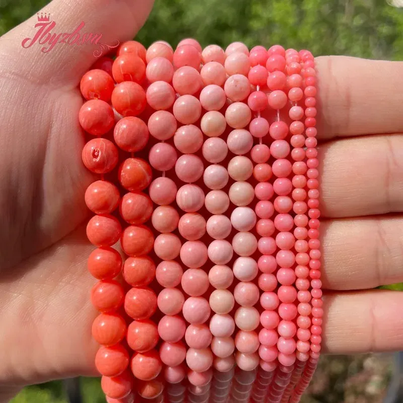 Anneaux 2/3/4/6/7/8mm corail rose naturel perle ronde lisse perles de pierre en vrac pour collier à faire soi-même Bracelets fabrication de bijoux 15 "livraison gratuite