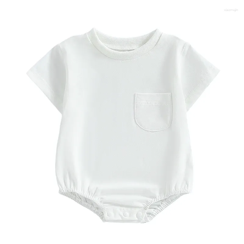 Rompers spädbarn baby pojke tjej t shirt romper kort ärmlös besättning halsbubbla solid bodysuit jumpsuit outfits