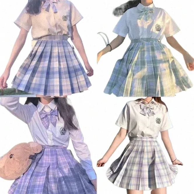 Японская школьная форма для корейских школьниц, плиссированные юбки, униформа с высокой талией, клетчатая юбка трапециевидной формы, сексуальная JK, женская униформа, полный комплект U5u3 #