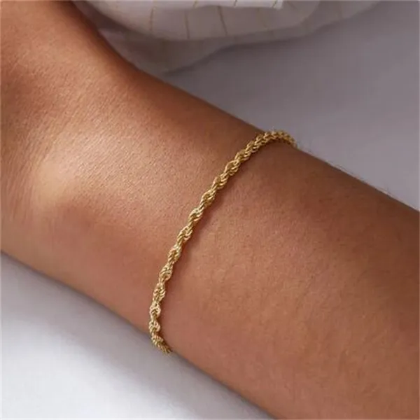 Twisted Rope Chian Bracelet for Woman Hip Hop Punk 4MM Gold Color Stainless Steel Gold Color Necklace Fashion Jewelry