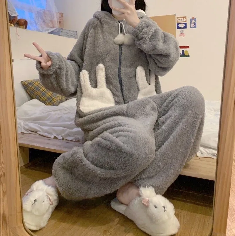 Kawaii Bunny Hooded Onesie Pajamas For Women Cute Winter Winter Sleepwear And Jumpsuit From Ddmydesign 31.66 DHgate.Com