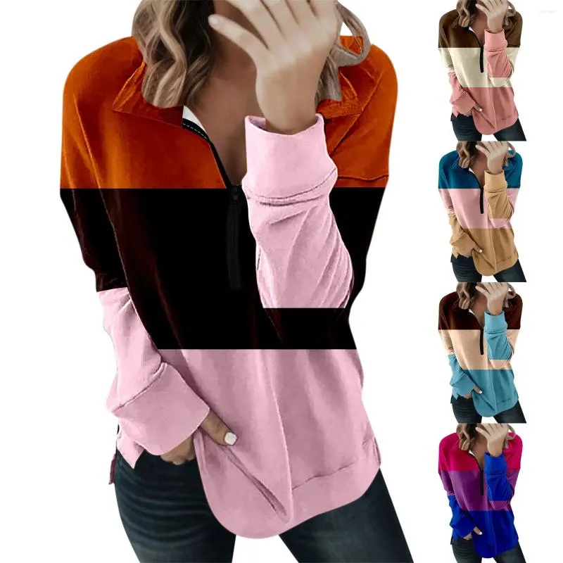 Женские толстовки в полоску с длинным рукавом, женские осенние и зимние повседневные модные пуловеры на полумолнии, толстовка с рукавами, свободные женские свитера