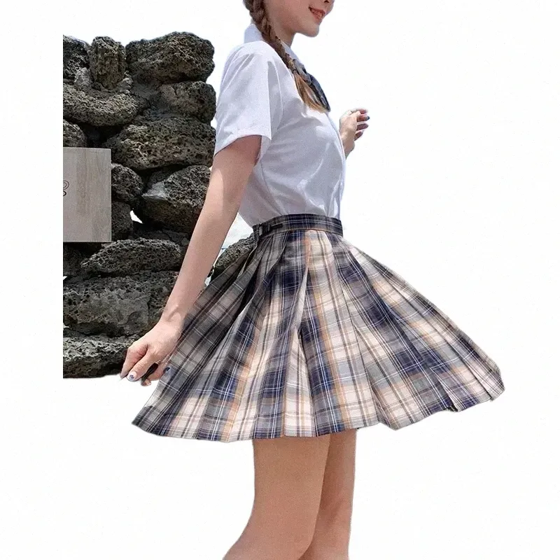 Mini chica Sexy traje japonés escolar a cuadros A-line uniformes altos cintura plisada uniforme de marinero w022 #