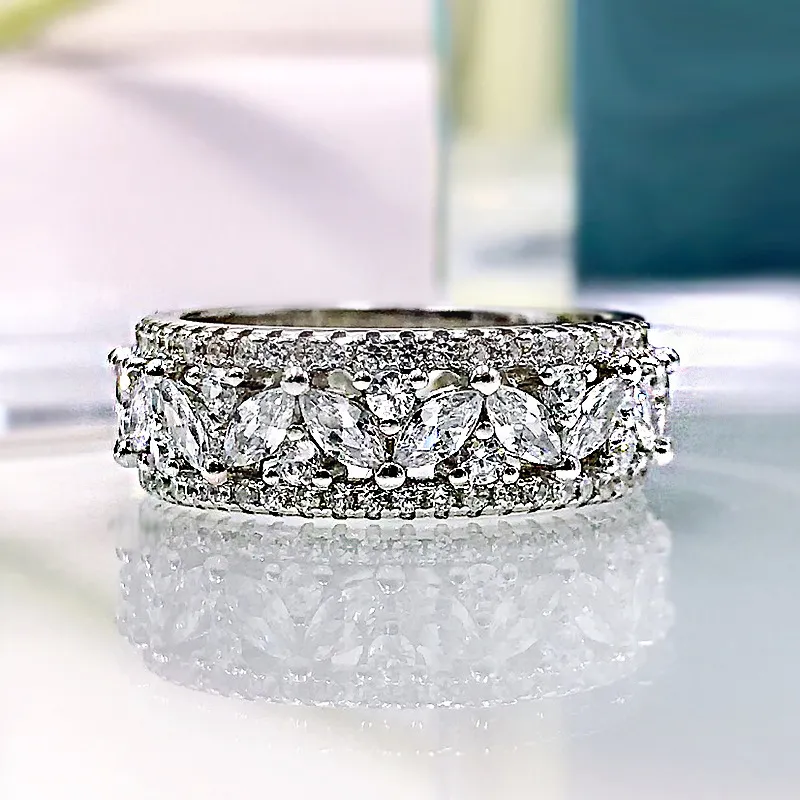 Choucong 2024 Drop statek Wedding Rings Luksusowa biżuteria 925 srebrne srebrne wypełnienie markizowe Cut biały cyrkon CZ Diamond Stones Party Kobiet Pierścień ślubna na Dzień Matki