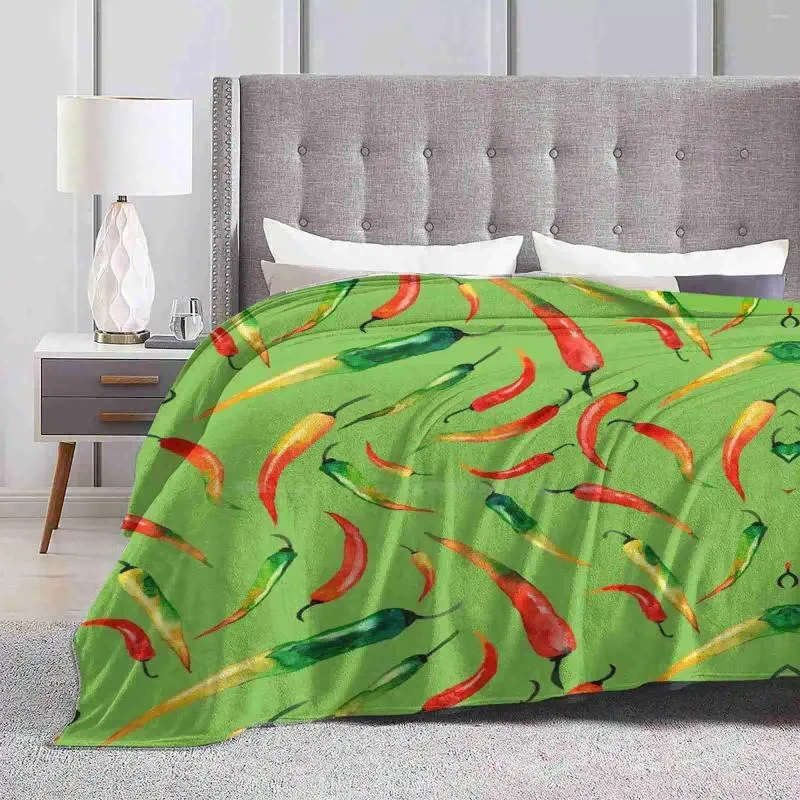 Cobertores - Padrão de pimenta (verde) Design criativo confortável cobertor de flanela quente aquarela pimenta pimenta tempero picante