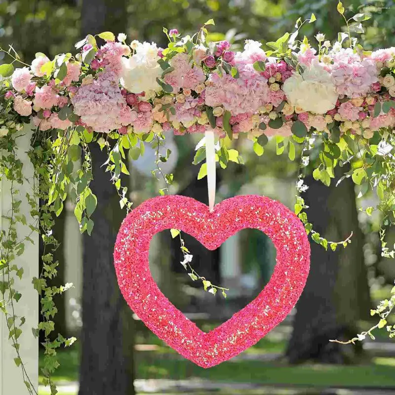 Guirlande de fleurs décoratives en forme de cœur creux, pendentif de porte d'entrée pour la saint-valentin