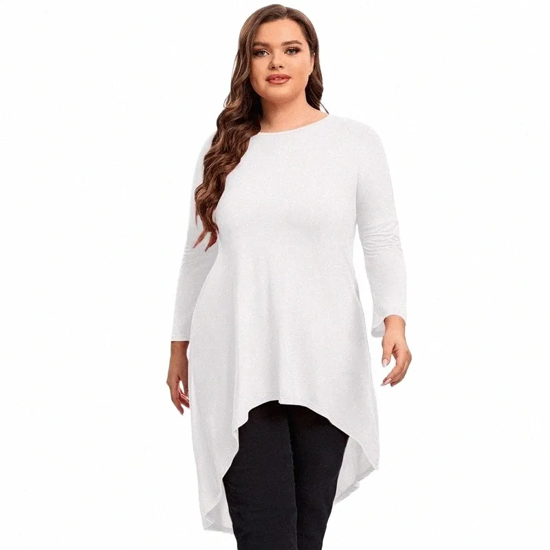 Plus Size Lg Sleeve Casual Hi Low Tops Lg Loose Fit Flare Basic Swing Bluse T-Shirt Große Größe Frühling Herbst Tunika 7XL 8XL A5kj #