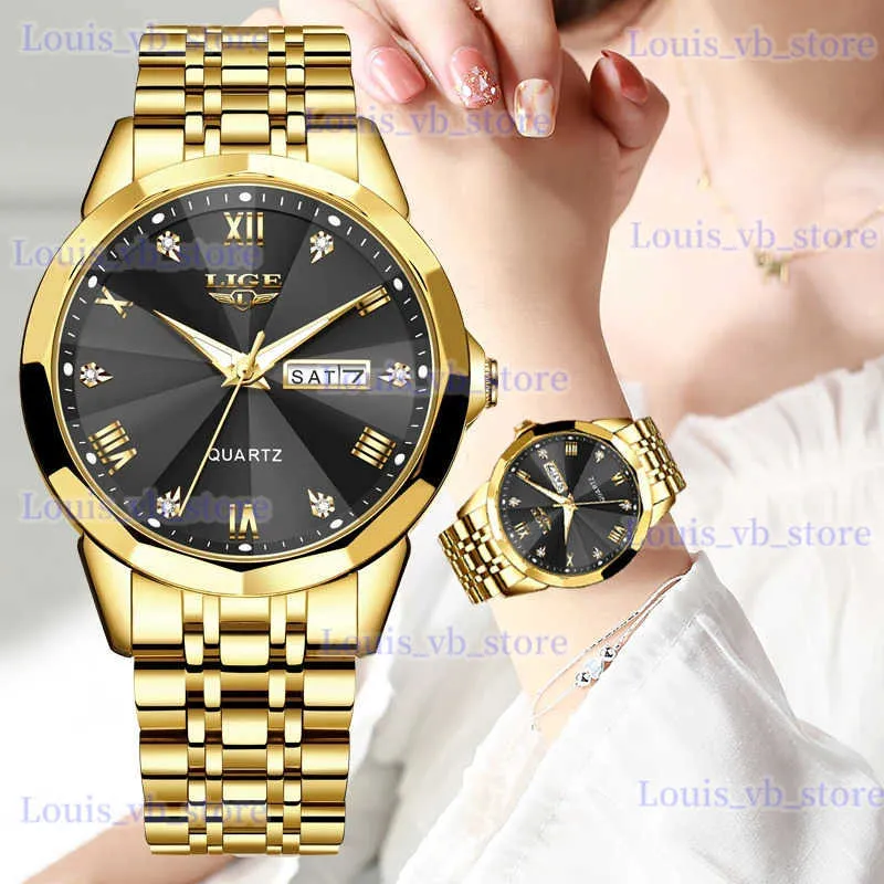 Outros relógios LIGE Womans eStop Marca Luxo Aço Inoxidável Senhoras Quartzo Pulso À Prova D 'Água Vestido Casual Mulheres Relógio Reloj Mujer T240401