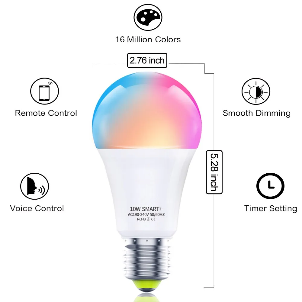 Smart Bulb WiFi Bluetooth 5.0 E27 Dimming Color Adjustable LED Bulb ...