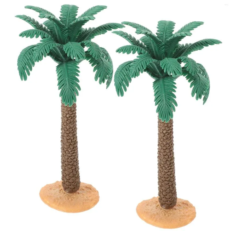 Dekorativa blommor Landskapsarkitekturer Ornament Modelltillbehör 2st (PVC med Base Decor Fake Palm Tree