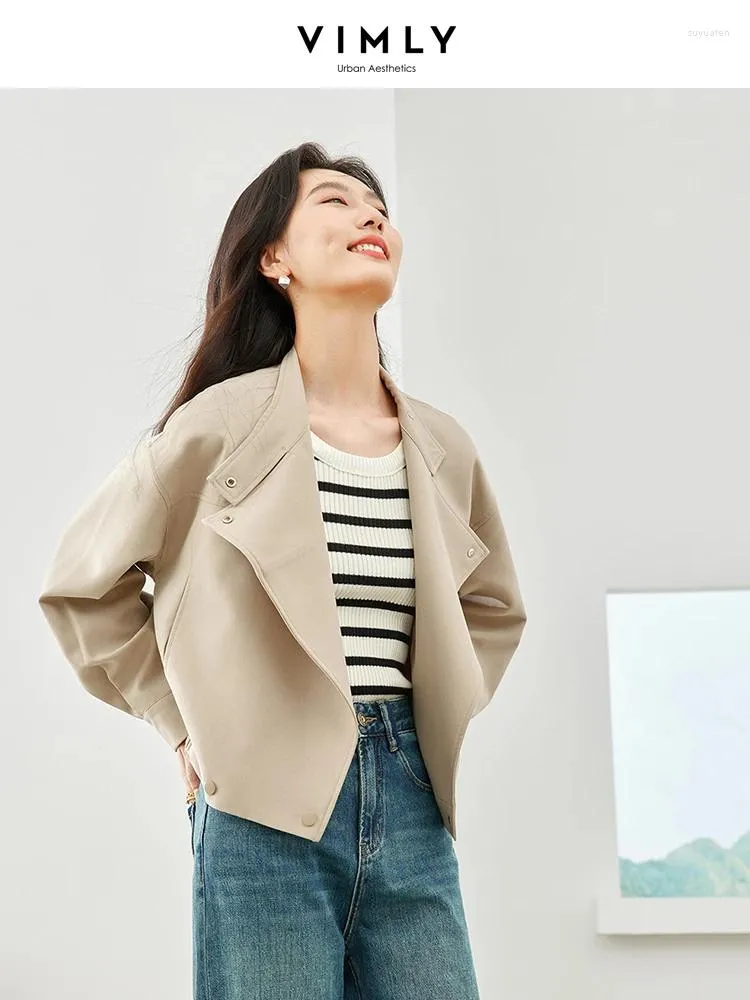 Women s Jackets Vimly Khaki Casual Cropped Jacket For Women 2024 Spring Fashion Oversize Lapel Double Breasted Loose Long Sleeve Coat M5660