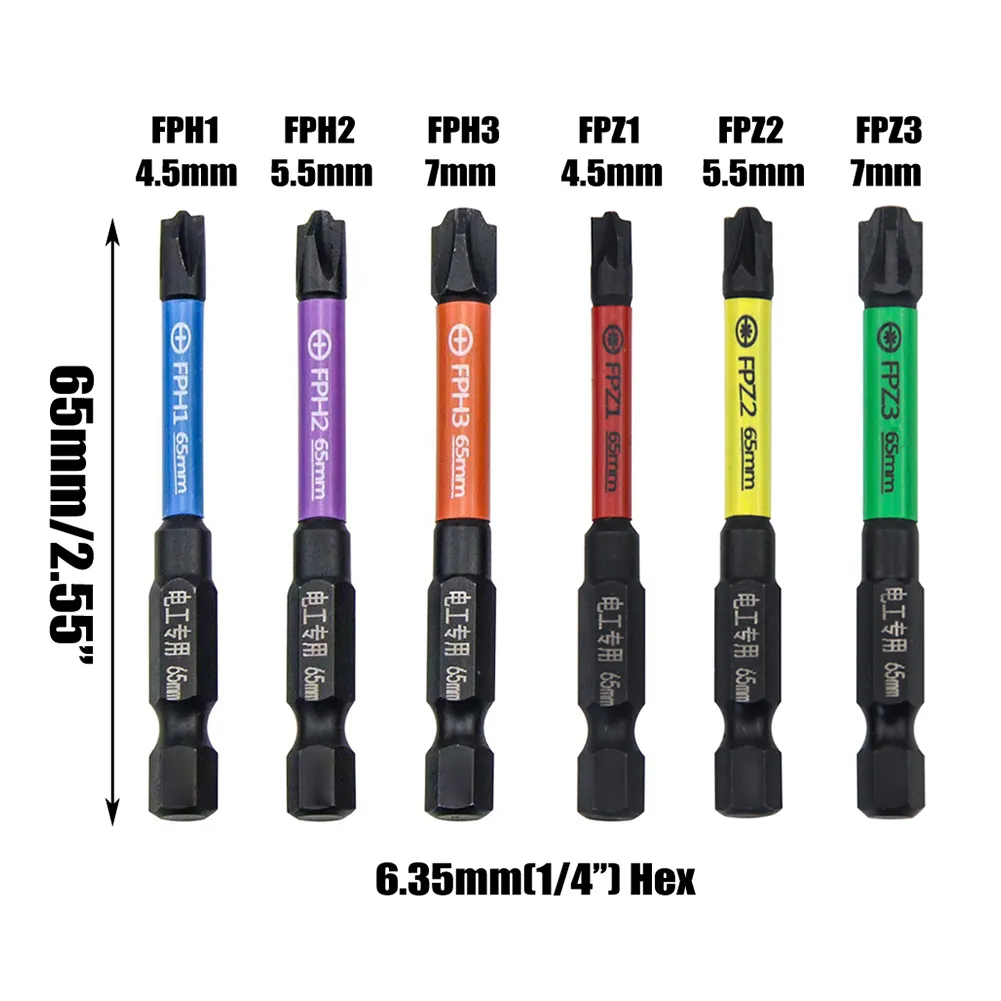 65mm Magnetic Cross Screwdriver Bits Set FPH1/FPZ1/FPH2/FPZ2/FPH3/FPZ3 ...