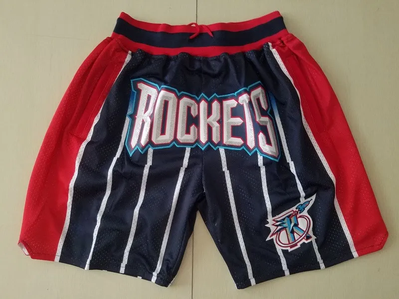 Mens Houston Rockets Authentic shorts Basketball Retro Mesh Embroidered Casual Athletic Gym Team Shorts Blue