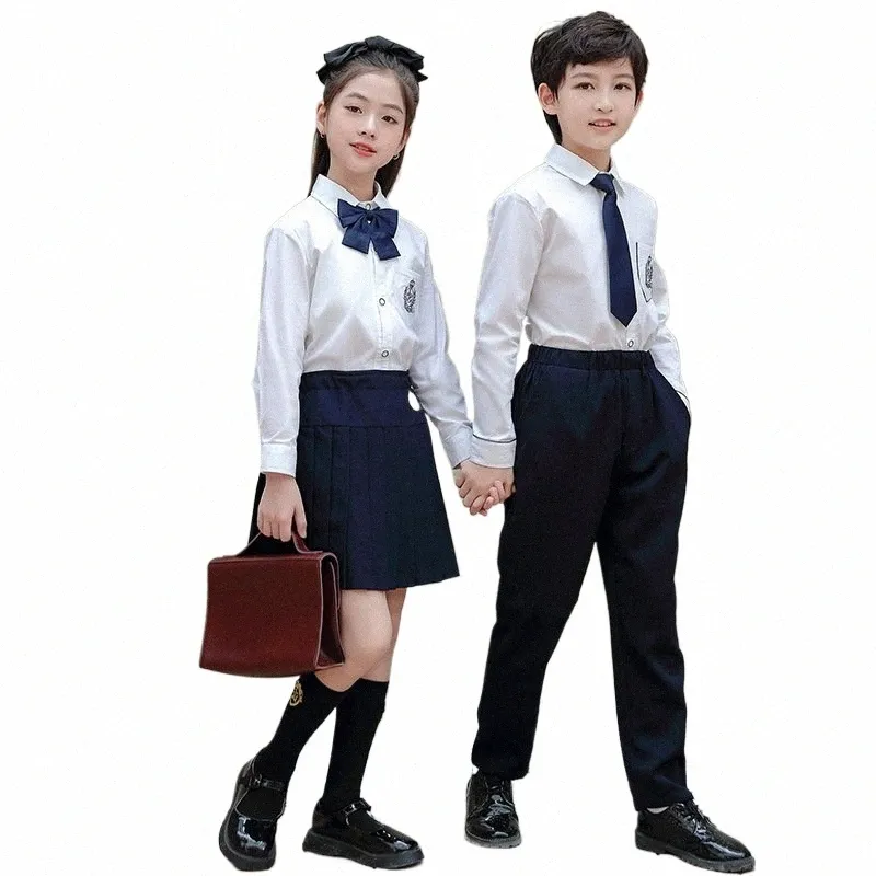 Style britannique uniforme scolaire enfants chemise blanche jupe pantalon costume école primaire maternelle scène performance classe tenue y3l6 #