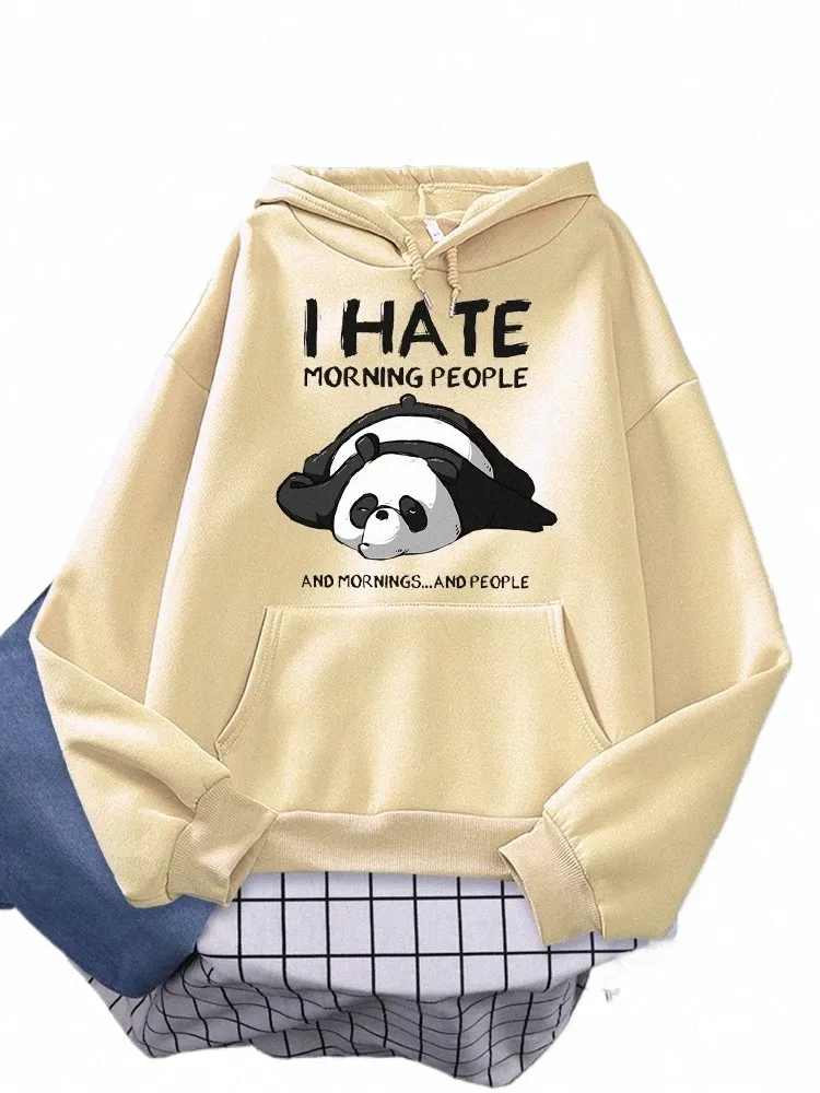 lazy Panda I Hate Morning People Prints Hoody Woman Casual Hoodies Plus Size Sweatshirt Harajuku Girl Autumn Warm Sudaderas Tops D4S1#