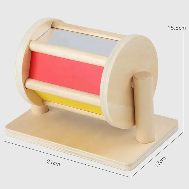 Intelligentie Speelgoed Montessori Materialen Houten Textiel Geluiden Trommel Zintuiglijk Met Spiegel Kleur Spinnen Educatief Cognitief Baby 24013 Dhxce