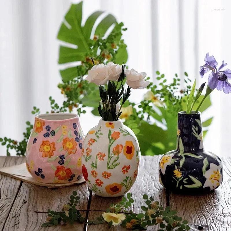 Vasos pintados à mão cerâmica estilo retro sala de estar decoração andorinha orquídea flor vaso casa