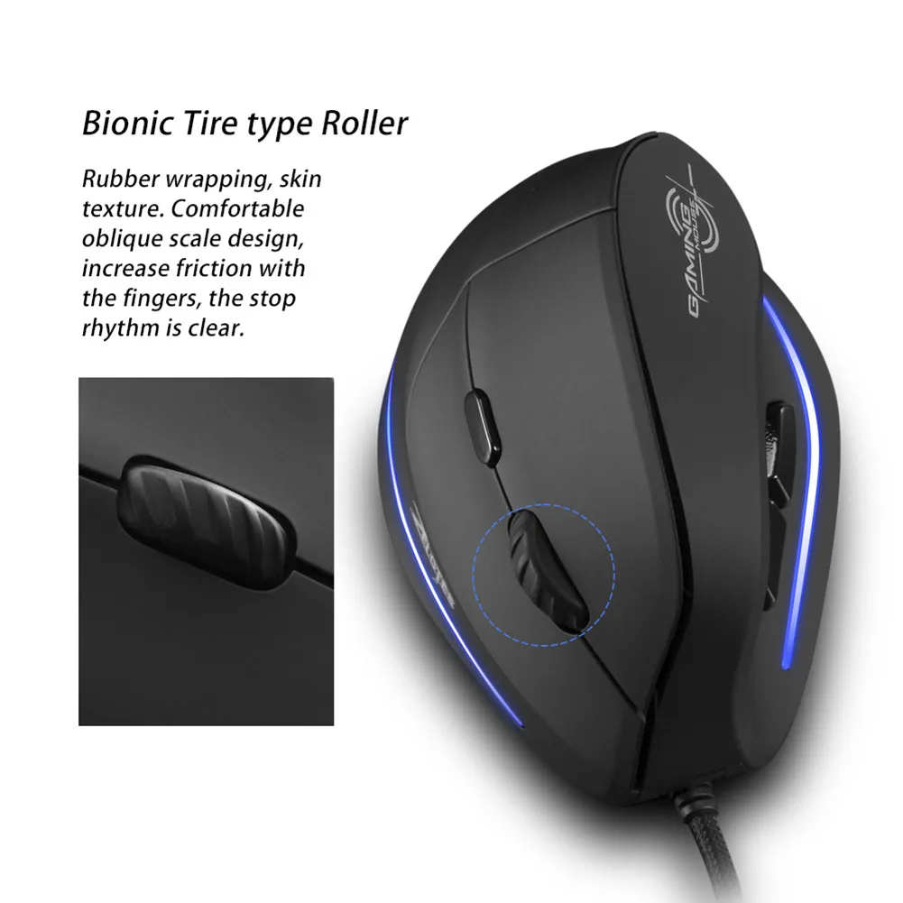 ZELOTES T20 Wired Vertical Optical Mouse Rechargeable Ergonomic 4 Gears ...