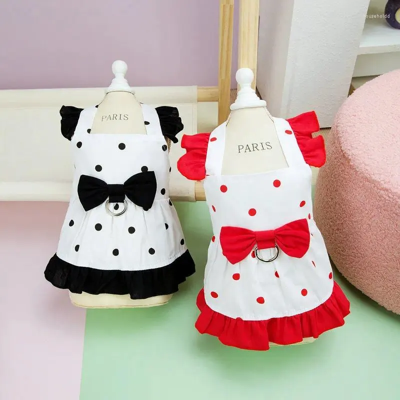 Vestuário para cães Dot Lacing Bowknot Vestido Roupas Doce Kawaii Roupas Gato Tração Fivela Design Moda Simples Itens para Animais de Estimação Atacado