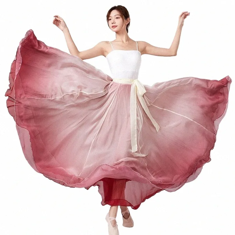 Большая юбка-качели Chiff Dr Китайский стиль Сценическое представление Dr Градиент цвета Юбка для танца фламенко Леди Практика Танцевальная одежда 04Tj #