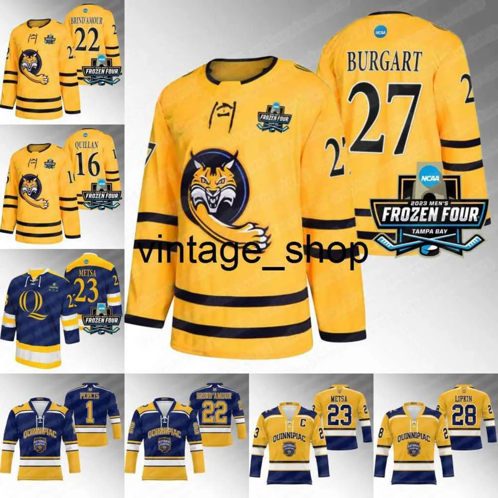 24S Vin 2023 NCAA Quinnipiac Bobcats Hóquei Jersey Michael Garteig Desi Burgart Zach Metsa Jacob Quillan Skyler Brind'Amour Wyatt Bongiovan