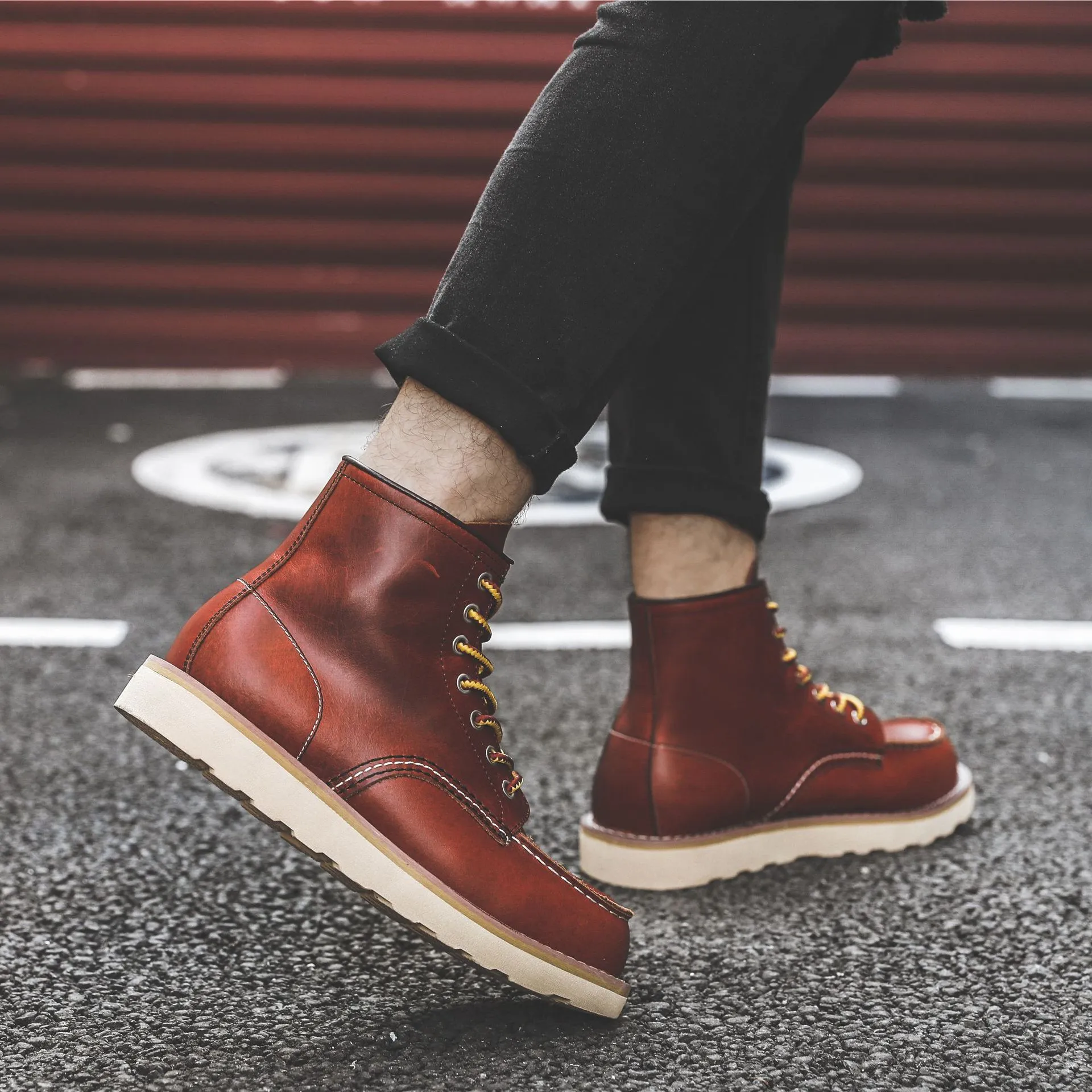 Herren Frühling Winter Freizeitschuhe Runde Zehen Echtleder Arbeitsstiefel Knöchel Vintage Militär Motorradstiefel Schnee Warm Große Größe_voghion.com