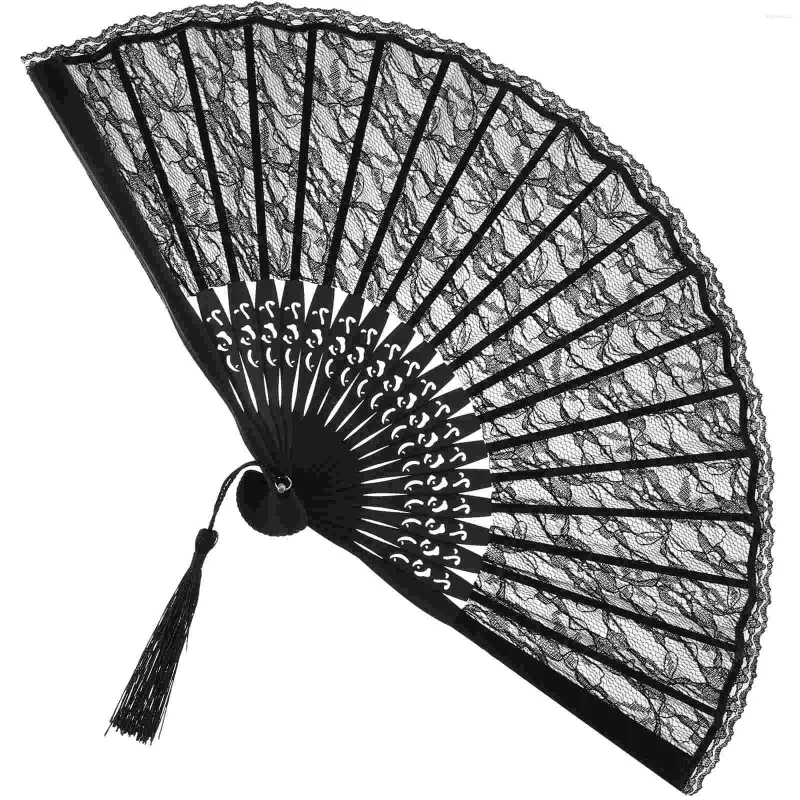 Dekorativa figurer Papper Fan Victoria Black Hand Victorian Women Silk Fans för fällbara brudbröllopsdekorationer