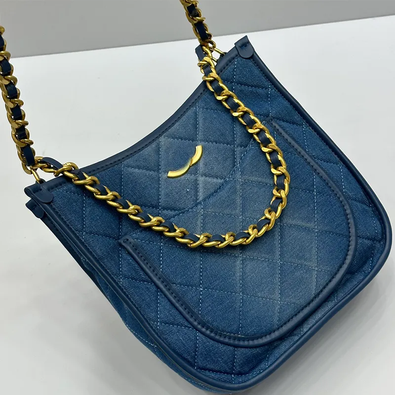 Enkel design lyxstil mjuk läder romb kvinnors denim väska lapptäcke vintage läder kedja olje vax läder underarm crossbody designer väskor plånbok kortväska 25