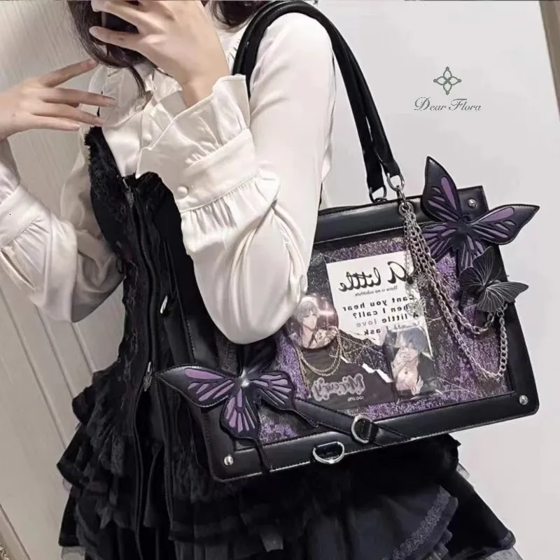 Y2K Labyrinth Butterfly Spider Web Letter Keten Handtassen Diy Transparante Ita Bag Lolita Gothic Tote Vintage Fashion Shoulder Bag 240322