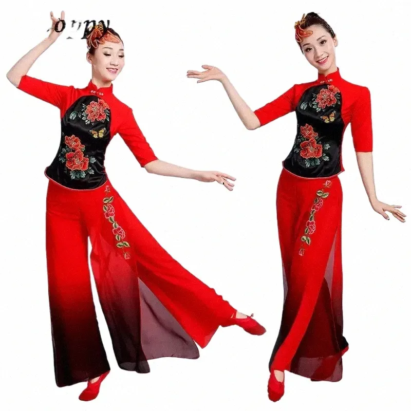 Yangge Vêtements Costume de jeu de tambour Costume de performance Style féminin Taille Tambour Fan Danse Danse nationale Performance Costume K6Mg #