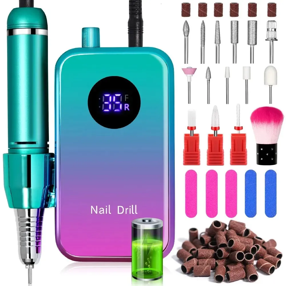 Professional 35000RPM Portable Electric Nail Drill Machine Display Nails Sander For Acrylic Gel Polish Rechargeable Nail Tool 240315