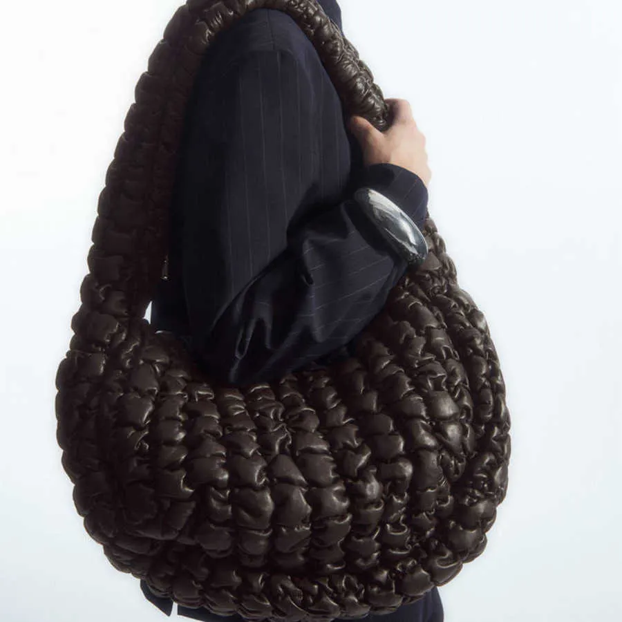 Большая вместительная стеганая плиссированная сумка-облако из мягкой кожи, женская сумка через плечо с пузырьковой ромбовидной сеткой, однотонная сумка для пельменей с сеткой