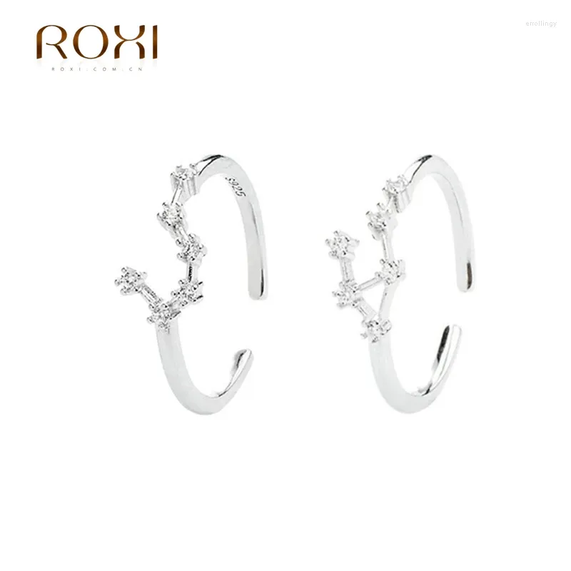 Küme halkaları roxi 925 Sterling Gümüş 12 Takımyıldız Serisi Kristal Parmak Kadınlar İçin Çift Çift Ayarlanabilir Takı Doğum Günü Hediyesi