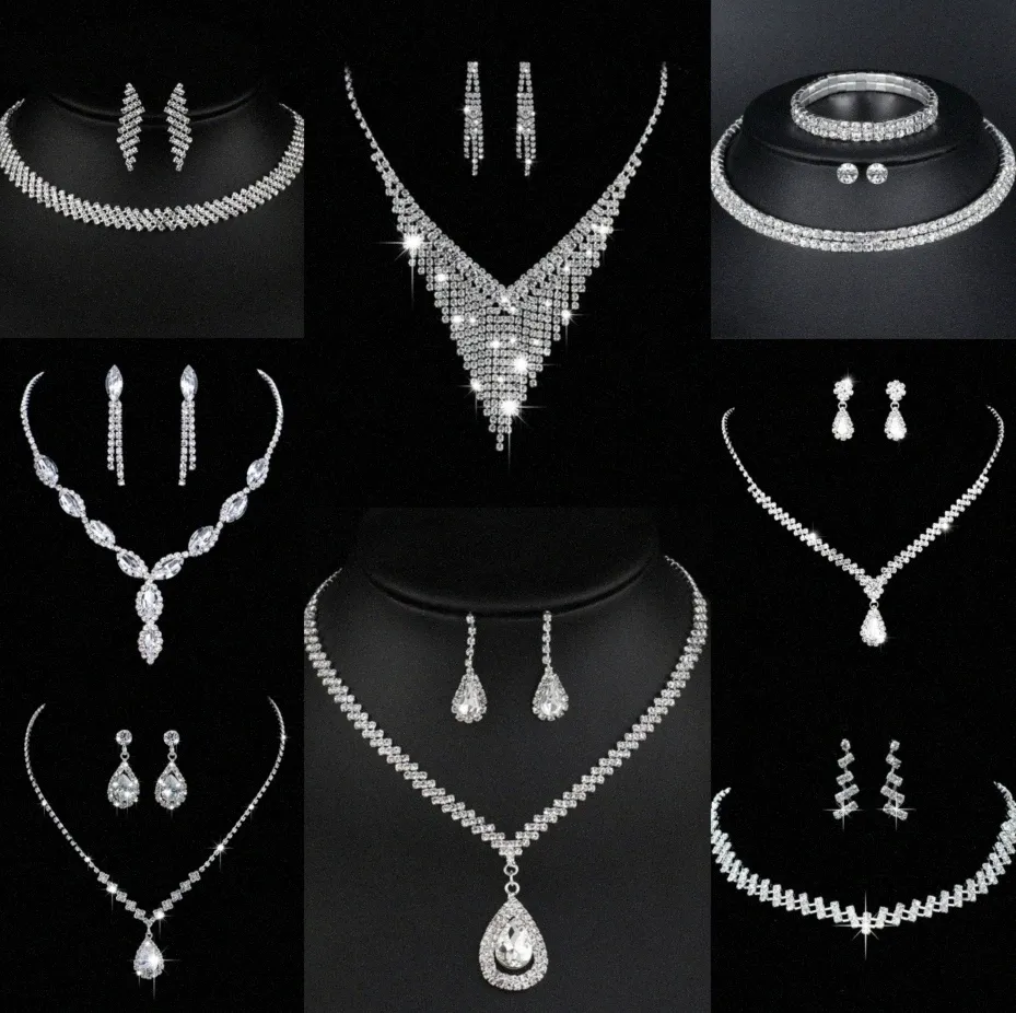 Ensemble de bijoux en diamant de laboratoire précieux, collier et boucles d'oreilles en argent Sterling pour femmes, bijoux de fiançailles, cadeau R98y #