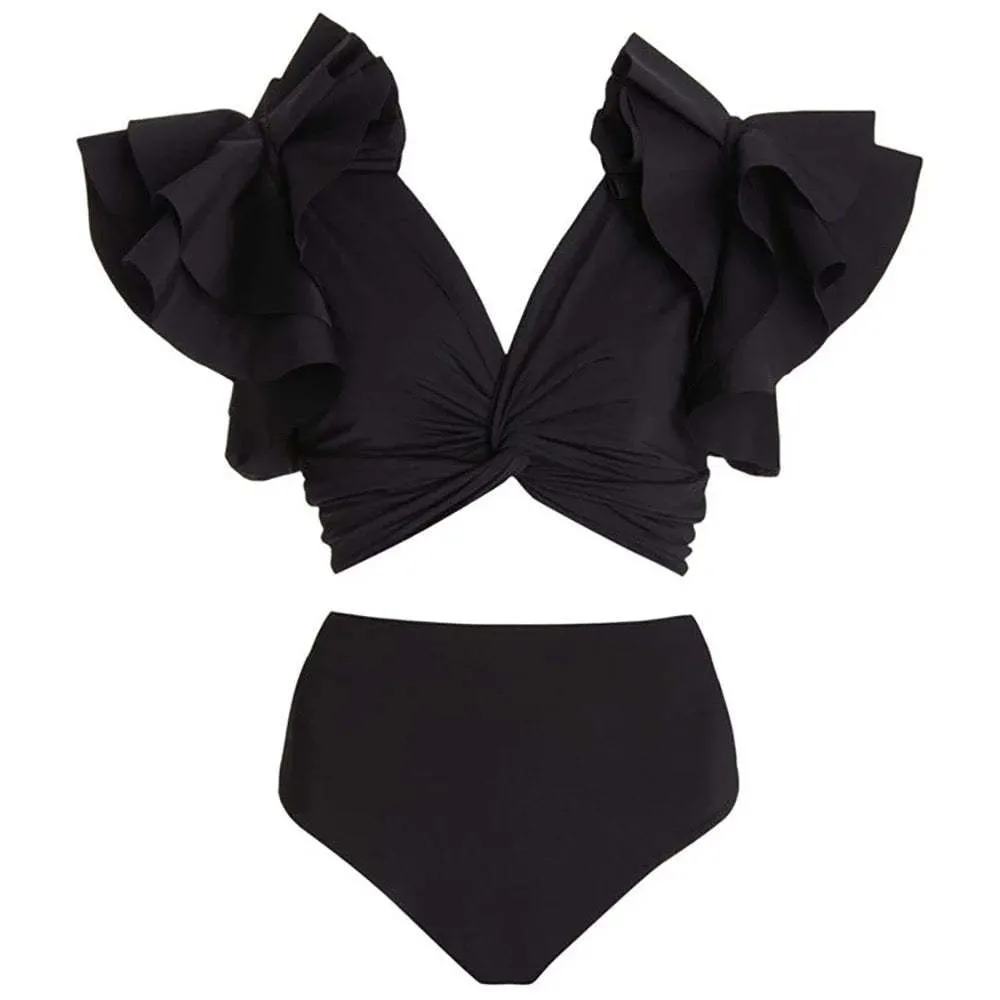 black ruffle bikini top